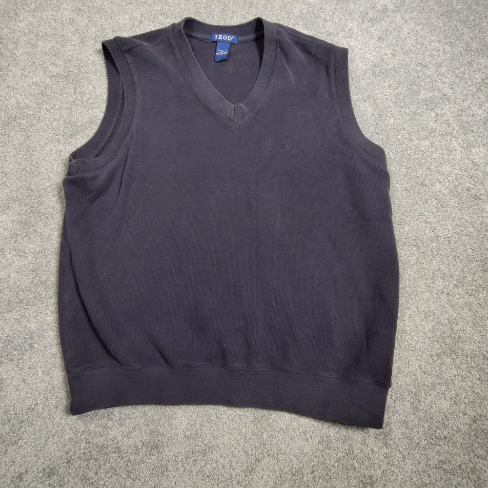 IZOD Sweater Vest Mens M V-Neck Navy Blue Cotton Embroidered Logo Good